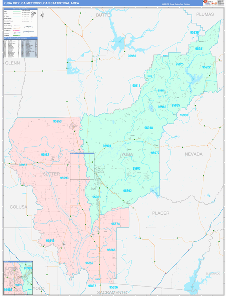 Yuba City Metro Area Wall Map